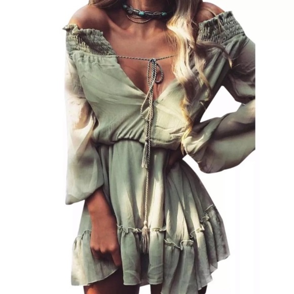Sage Boho Bohemian Ruffled Dress - Picture 5 of 6